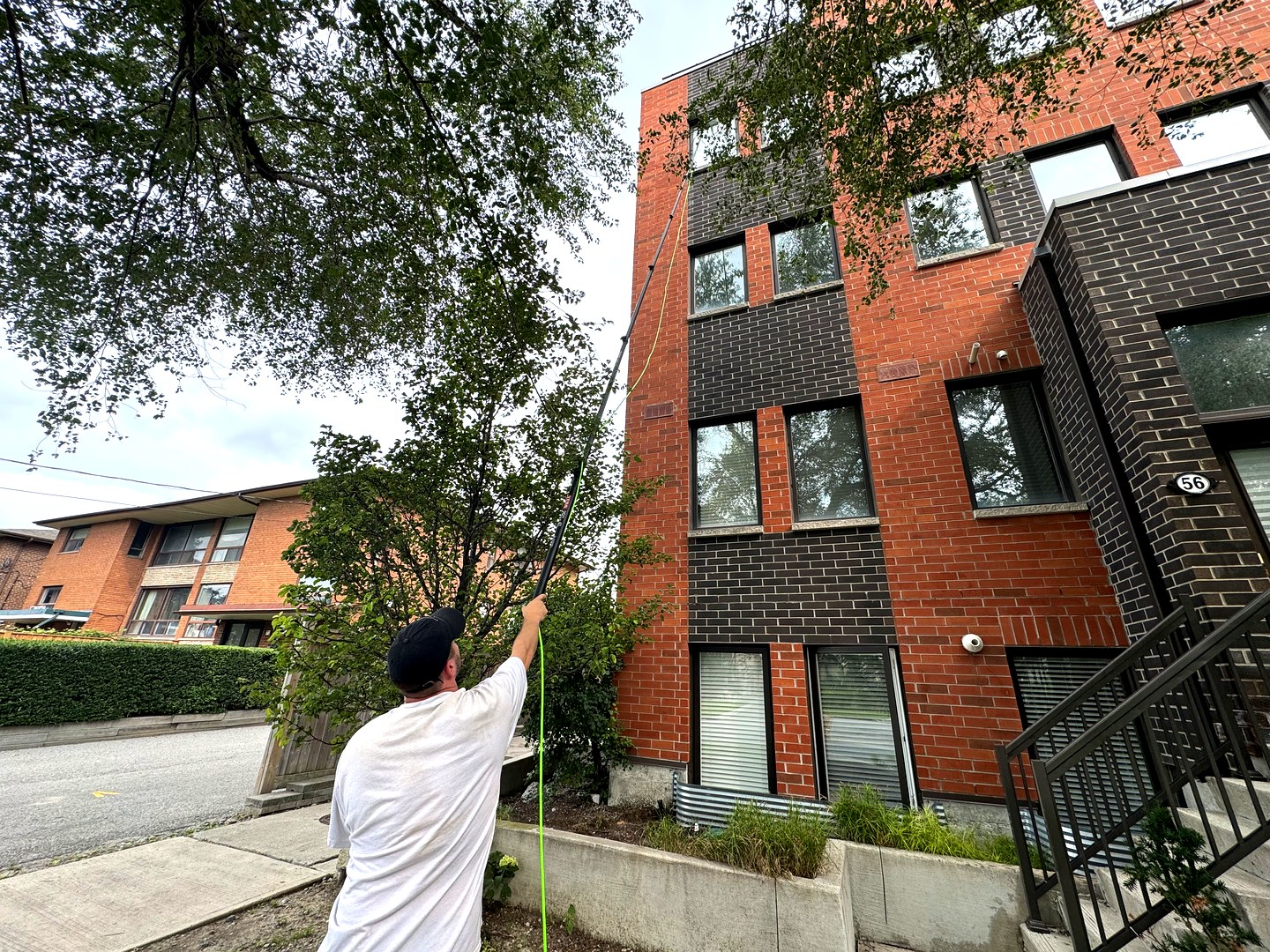 Water-fed pole window cleaning multi-storey building